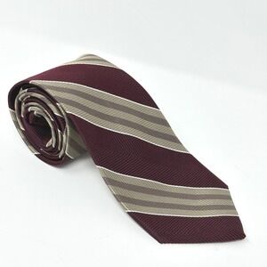 JOS A BANK Signature‎ Collection Burgundy Gold Stripe Silk Mens Necktie Textured